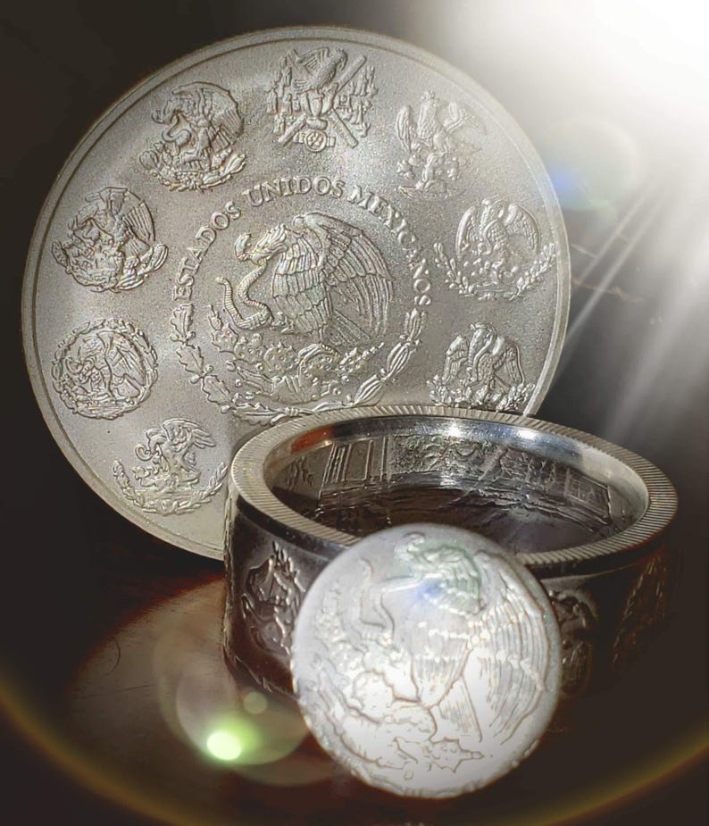 a couple of silver rings sitting on top of a table