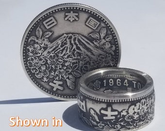 Japanese 1964 1000 Yen .925 Pure Silver Coin Ring (Tokyo Olympic Games) - wedding band / engagement ring / Japanese Art / antique jewelry