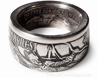 RARE LIMITED EDITION:  White Horse Of Conquest from The Four Horsemen of the Apocalypse Series 999 Solid Silver Coin Ring (1oz Ounce Silver)
