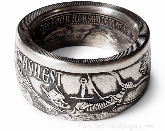 RARE LIMITED EDITION:  White Horse Of Conquest from The Four Horsemen of the Apocalypse Series 999 Solid Silver Coin Ring (1oz Ounce Silver)