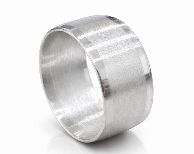 9999 Solid Silver Coin Ring, 10mm-15mm Wide Silver Brushed Center w/ Polished Curb Sides, Handmade from a 1oz 9999 Silver Round, Size 5-25.