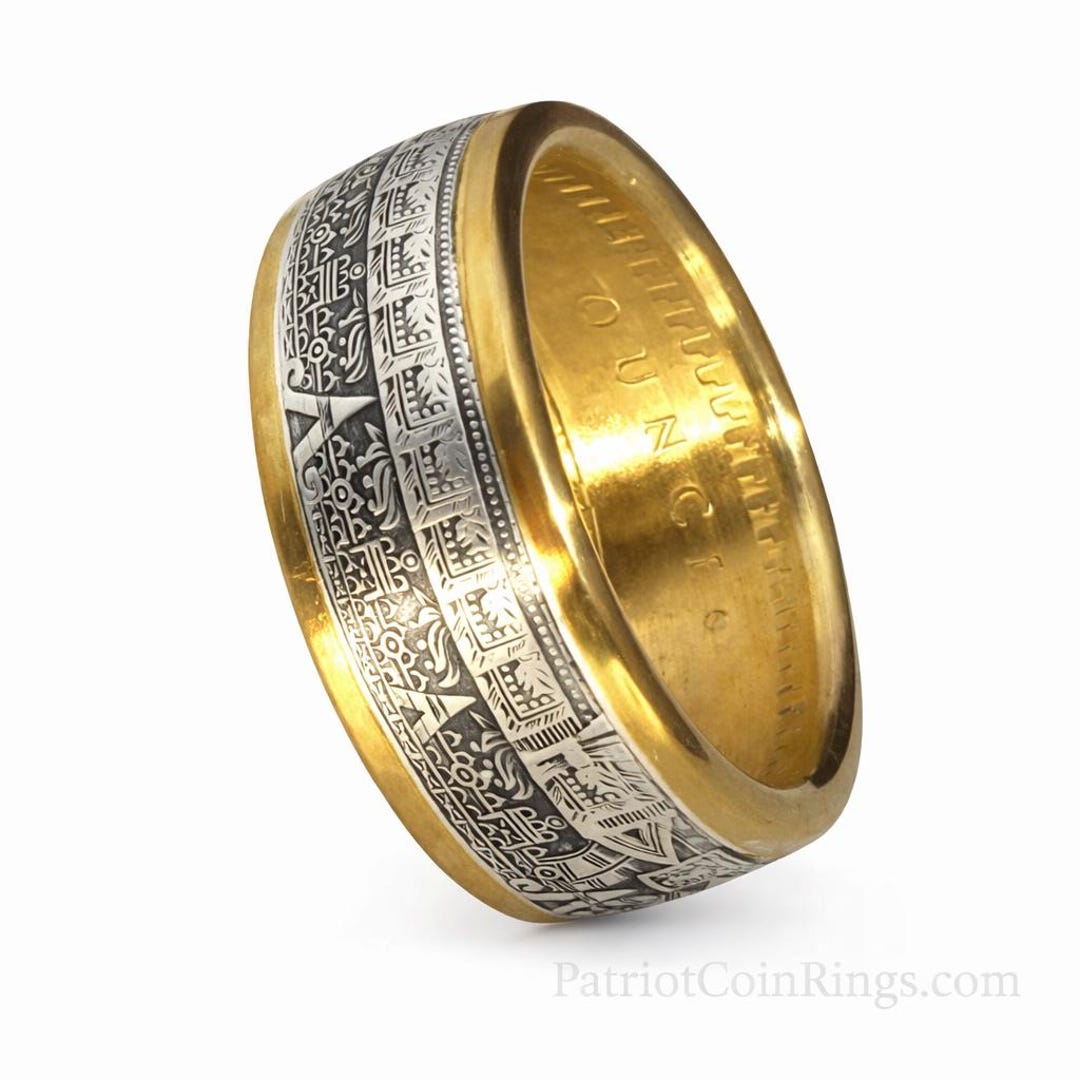 Aztec Mayan Calendar 9999 Solid Silver Coin Ring (tonatiuh Sun Stone ...