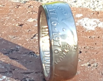 1776-1976 Bicentennial Silver Half Dollar Coin Ring w/ Mirror Finish | Double Sided | Straight Wall | Slightly Beveled Comfort Fit Sides