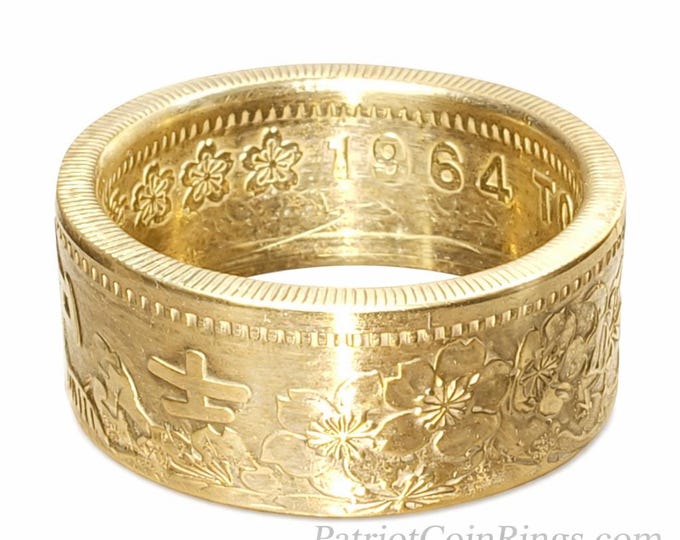 Japan 1964 1000 Yen .925 Silver Coin Ring (24k Gold Plating Optional) - wedding band / engagement ring / Japanese Art / antique jewelry