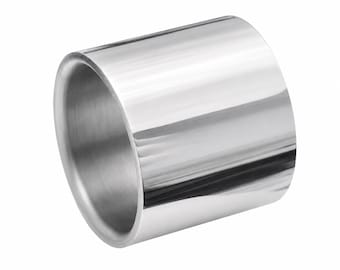 Silver | 18mm Wide Stainless Steel Statement Ring | High Polish Flat Pipe Band | Unisex Wedding Band | Mirror Finish | US Sizes 7-14