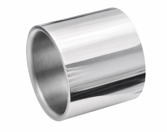 Silver | 18mm Wide Stainless Steel Statement Ring | High Polish Flat Pipe Band | Unisex Wedding Band | Mirror Finish | US Sizes 7-14