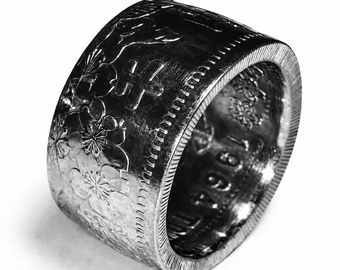 Japanese 1964 1000 Yen .925 Pure Silver Coin Ring (Tokyo Olympic Games) - wedding band / engagement ring / Japanese Art / antique jewelry