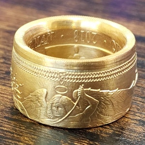 RARE 2018 Archangel Michael slaying the Beast!  Hand Crafted Ring from a Isle of Man Coin (US Size 5-18) 1 Troy Ounce .999 Pure Fine Silver
