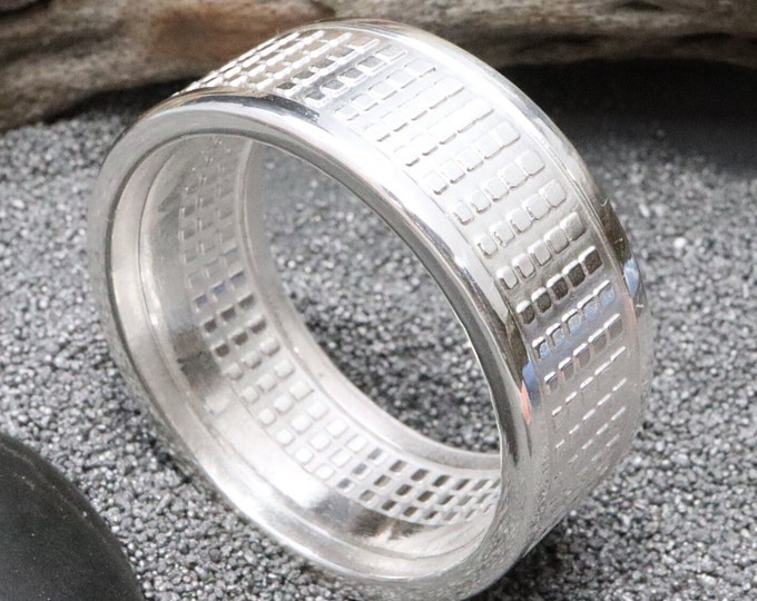 Geometric Radial Coin Ring Hand forged from a Solid .9999 Silver Radial Bullion Round Coin (US Sizes 5-23)