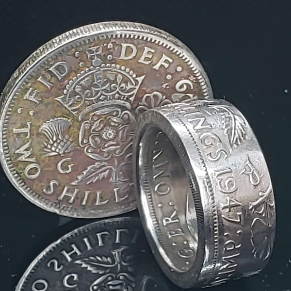 RANDOM 1937–1951 Silver Thistles, Tudor Rose and Shamrock's British / United Kingdom UK 2 Shillings Coin Ring (Two Shillings) King George VI