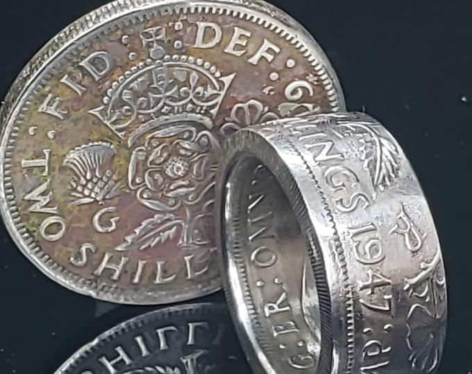 RANDOM 1937–1951 Silver Thistles, Tudor Rose and Shamrock's British / United Kingdom UK 2 Shillings Coin Ring (Two Shillings) King George VI