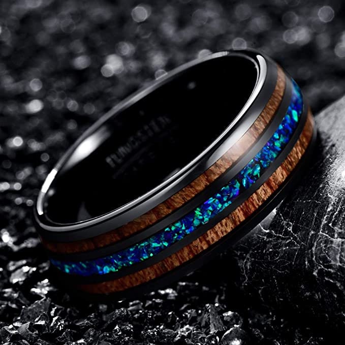 Blue opal mens wedding on sale band
