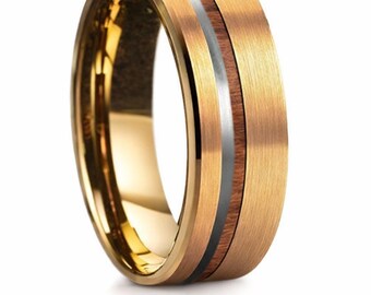 Custom Designed Ring Order for Sarah Brown - 8mm Yellow IP Gold Tungsten Steel Band w/ Wood & Silver OffSet channel 2222