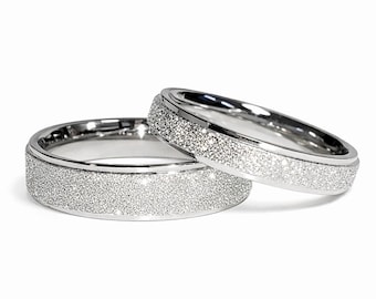 2mm, 4mm or 6mm Men or Women Sand Blasted White Gold Titanium Ring US Ring Size 3-19  (wedding, anniversary, promise, engagement bands)