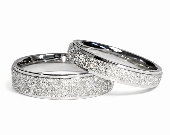 2mm, 4mm or 6mm Men or Women Sand Blasted White Gold Titanium Ring US Ring Size 3-19  (wedding, anniversary, promise, engagement bands)
