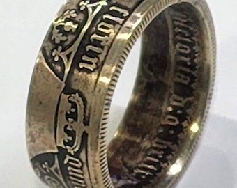 1851-1887 RARE ENGLISH FLORIN (One Tenth Pound) 1 Florin - Victoria 1st portrait; 'Gothic' type handcrafted into a Coin Ring.  Size 4-15
