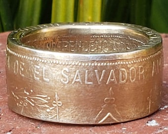 1971 REPUBLICA EL SALVADOR Silver Heritage Coin Ring | America Central 150th Anniversary of Independence (made from 99.9% Pure Silver Coin)