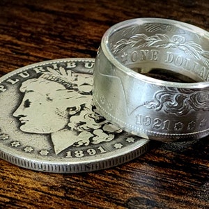 1878-1921 Morgan Silver Dollar US Coin Ring (wedding band, mans big ring, coin rings, anniversary ring, american heritage ring US Sizes 4-24