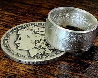 1878-1921 Morgan Silver Dollar US Coin Ring (wedding band, mans big ring, coin rings, anniversary ring, american heritage ring US Sizes 4-24