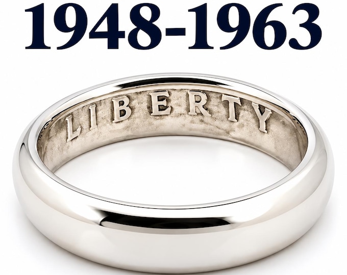 1948-1963 US Benjamin Franklin Half Dollar (Thin 6mm Wedding Band Style Coin Ring) Liberty Coin