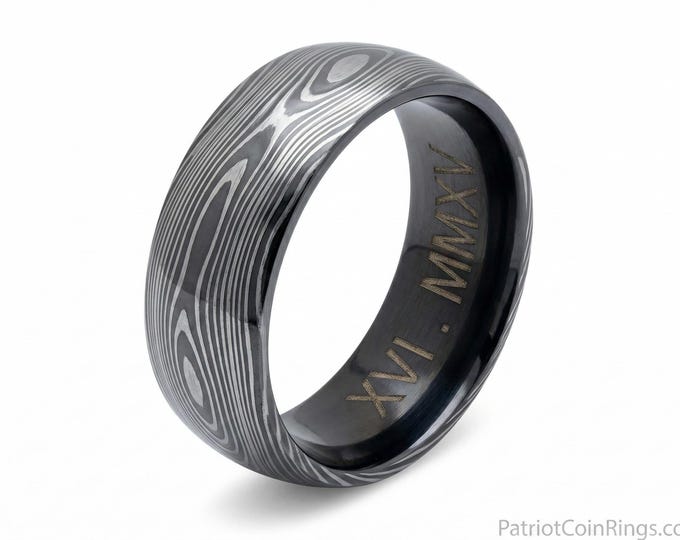 8mm Damascus Style Titanium Stainless Steel Ring (just tell me the size you desire)