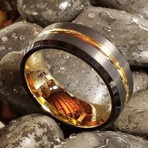 24K Gold / Black 8mm Tungsten Carbide Ring Groove Beveled Edge Comfort Fit (US Ring Size 7-16) wedding band, engagement ring