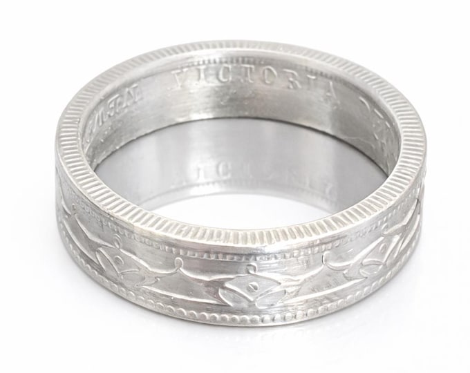 1874 Silver Newfoundland Queen Victoria 50 Cent Half dollar Coin Ring (Very Rare - Only 80k minted) / Canada / Canadian 142 YEARS OLD!