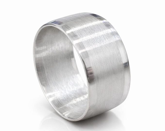 9999 Solid Silver Coin Ring, 10mm-15mm Wide Silver Brushed Center w/ Polished Curb Sides, Handmade from a 1oz 9999 Silver Round, Size 5-25.