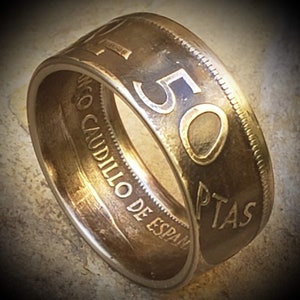 1957 Spanish 50 pesetas 50 PTAS  Coin Ring Heritage Ring (Una Grande Libre) Spain Spaniard Coin Ring (mens womens boho style ring)