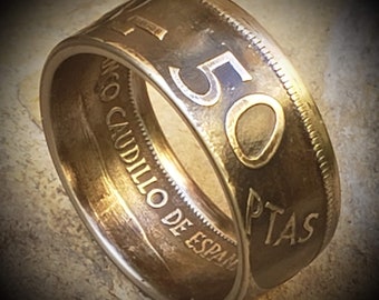 1957 Spanish 50 pesetas 50 PTAS  Coin Ring Heritage Ring (Una Grande Libre) Spain Spaniard Coin Ring (mens womens boho style ring)