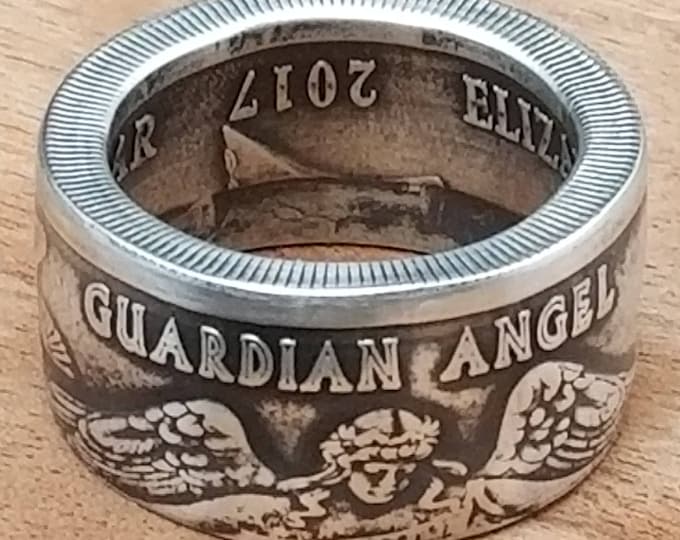 Niue 2017 Guardian Angel One Dollar .999 Silver Coin - Coin Ring US Sizes 3-20