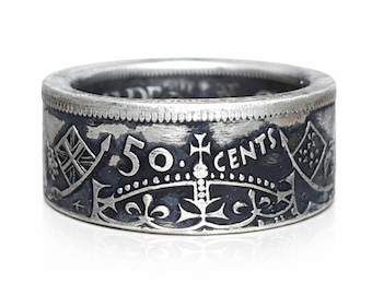 RANDOM 1937–1968 Silver Half Dollar Coin Ring - Canadian 50 Cent  (casual wear, wedding ring, gothic, monarchy, french, english)