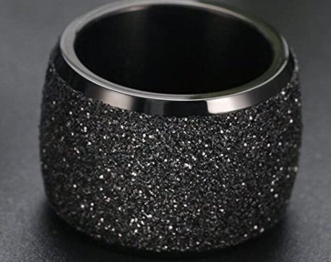 16mm Men or Women Sandblasted Black Finish Wedding Band Engagement Domed Ring (fashion, anniversary, promise ring, wedding ring) Size 6-12