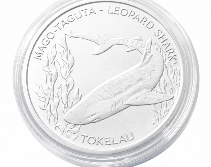 2018 Tokelau Leopard Shark Coin, 1 oz Silver Coin, .999 Pure Fine Silver (Precious Metal Plating Options Available). Avail in Gold and more!