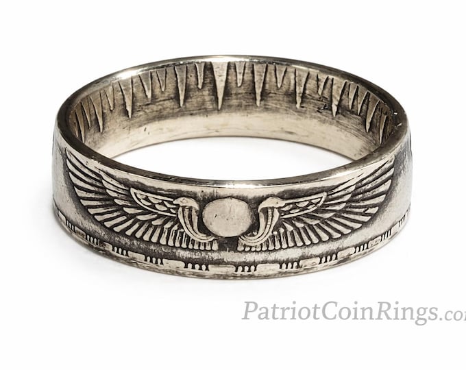 RARE 1955-56 Egyptian 25 Qirsh Commemorative Piastres Coin Ring, 9.5-10mm wide, .720 Silver, Anniversary, Birthday, Heritage, Fashion Ring.
