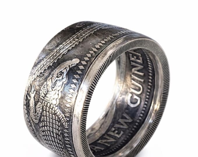 1974-2004 Papua New Guinea 1 Kina K1 - Strong Minting of Saltwater Crocodiles - Wedding Band, Promise Ring, Hunters Band, Reptile Hobbyist