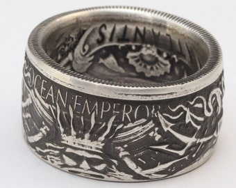 Atlantis Poseidon 1 oz Silver Round Bullion - Mythical Cities Series (.999 Pure) Coin "Hand Forged into a Coin Ring" (US Sizes 6-24)