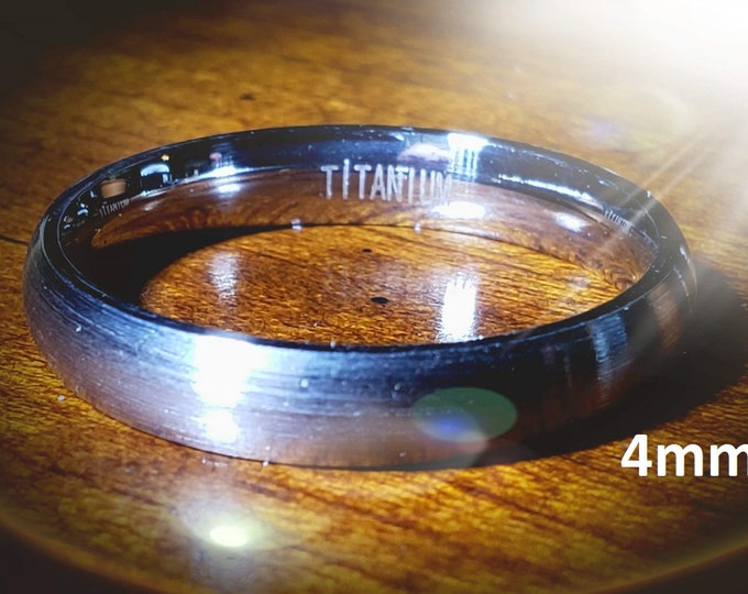 4mm Titanium Dome (Men, Woman, Unisex) Wedding Band Natural Gray Brushed Outer & Smooth Polished Inner Band -Comfort Fit Style2