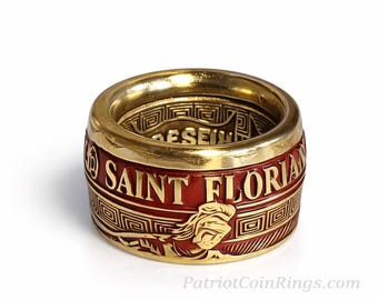 Firefighters Coin Ring! Converted from St. Florian Solid Brass Challenge Coin.  Any Ring Size!  Any Ring Color or Finish!