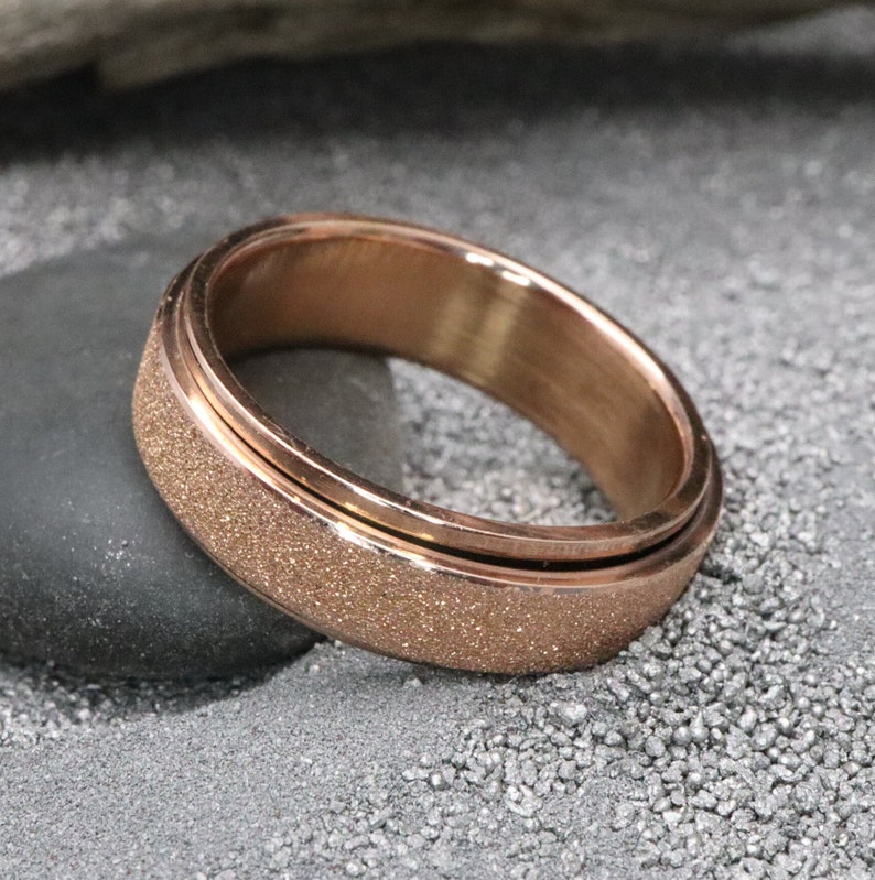 6mm Sandblasted Rose Gold Spinner Men or Women Fashion Band minimalist, engagement, anniversary, promise ring, wedding ring US Sizes 6-15 image 6