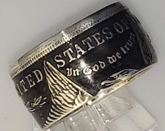 Morgan Silver Dollar (90% Pure Silver) "First Year Ever Made" (oldest Morgan you can buy) Converted to a double sided Coin Ring