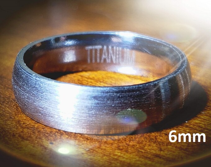 6mm Titanium Dome (Men, Woman, Unisex) Wedding Band Natural Gray Brushed Outer & Smooth Polished Inner Band -Comfort Fit Style2