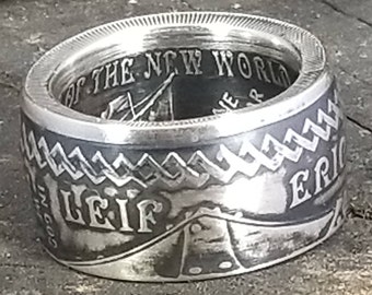 2000 Leif Ericson - Iceland Coin Ring (1 Troy Ounce .999 Pure Silver Mens Engagement,Anniversary, Norwegian, Greenland, Norway)