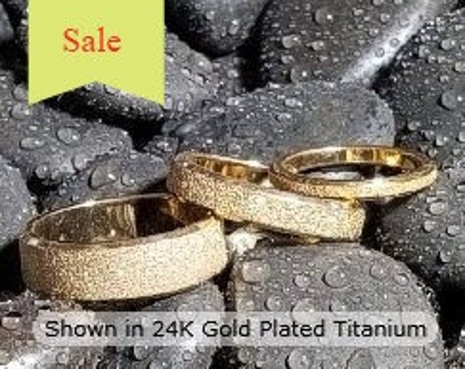 2mm, 4mm or 6mm Sand Blasted 24K Gold Titanium Ring US Ring Size 3-19  (wedding, anniversary, promise, engagement bands)