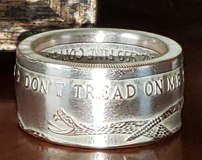 1754 Don't Tread On Me - 1oz Vigilance 9999 Solid Silver Round Coin handcrafted into a Coin Ring!   The Price Of Liberty - Vigilance Series
