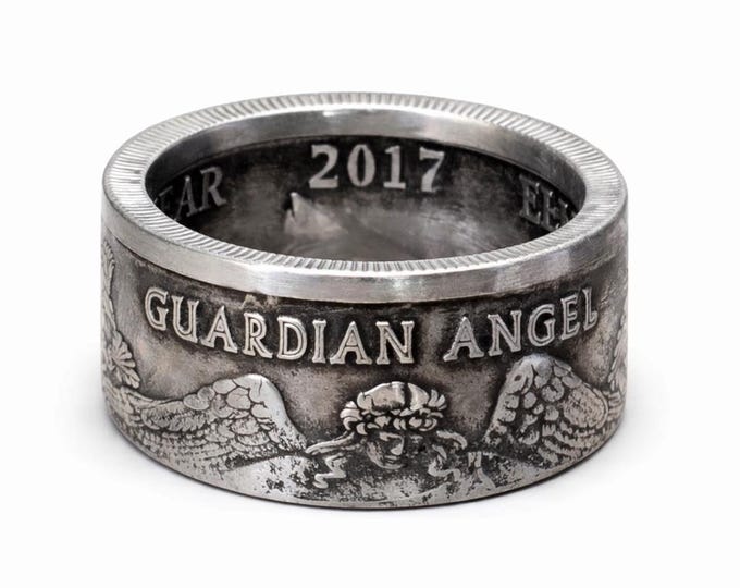 Niue 2017 Guardian Angel One Dollar .999 Silver Coin - Coin Ring US Sizes 3-20