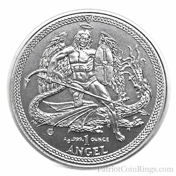2014 Archangel Michael slaying the Dragon, Coin from Isle of Man, 1 Troy Ounce .999 Pure Fine Silver, Metal Plating Options Available.