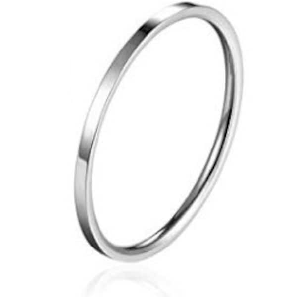 1MM, Thin, SILVER PLATED,  Stainless Steel, Knuckle Midi Stacking Rings for Women, Girls Plain Band, Comfort Fit (Buy Bulk & Save Big).