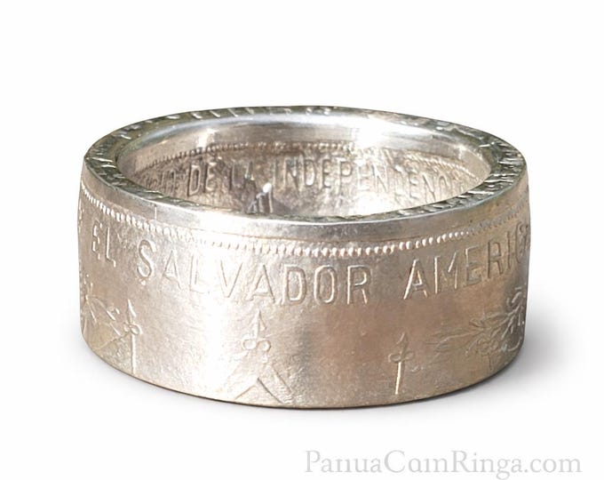 1971 REPUBLICA EL SALVADOR Silver Heritage Coin Ring | America Central 150th Anniversary of Independence (made from 99.9% Pure Silver Coin)