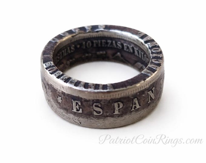 1870 Spain's Espana 5 Pesetas Coin Ring!  90% Pure Silver!  Nice weight (Sized from US 6-20).  Spanish Heritage Ring, Provisional Government